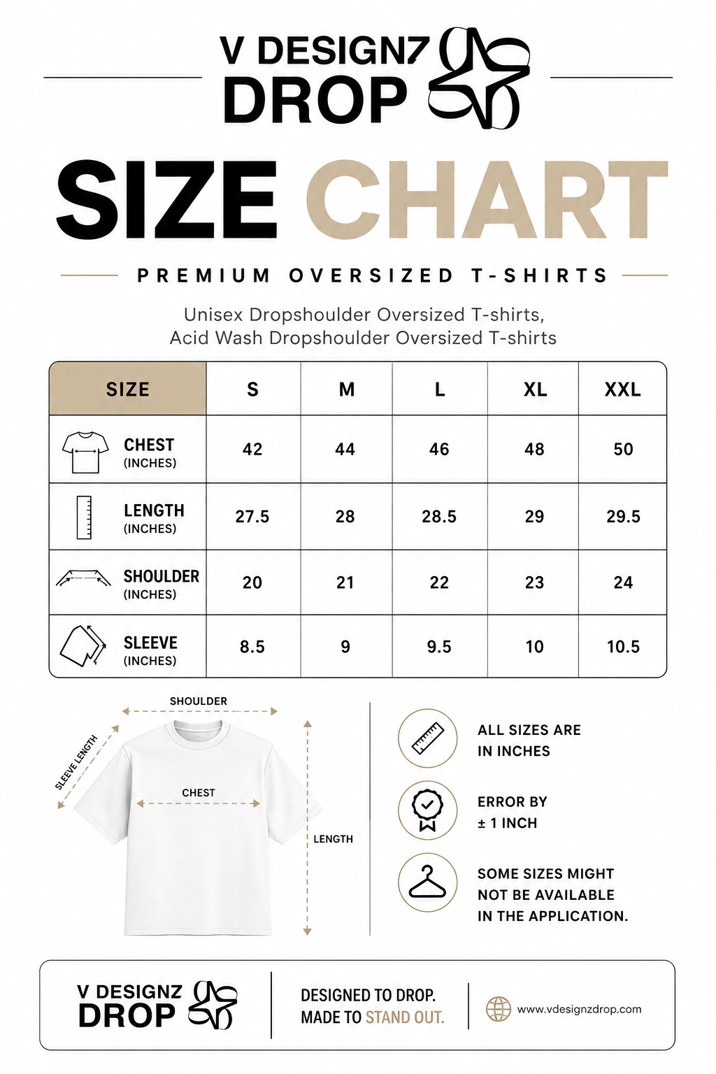 ONE MAN SHOW Panther Oversized T-Shirt featuring premium panther artwork, heavyweight 240 GSM cotton construction and high-quality DTF print by V Designz Drop. SIZE CHART