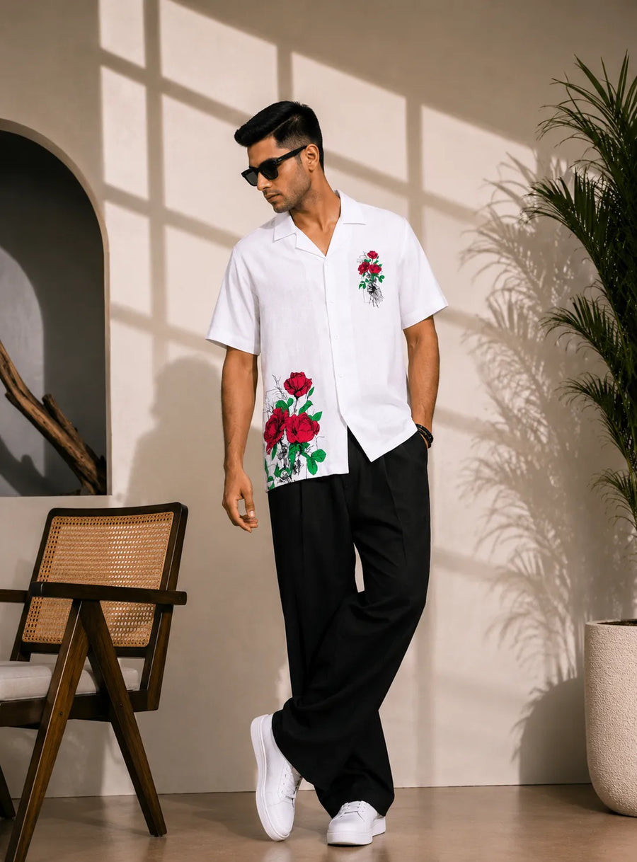 Rebel Crimson Bloom Cuban Shirt