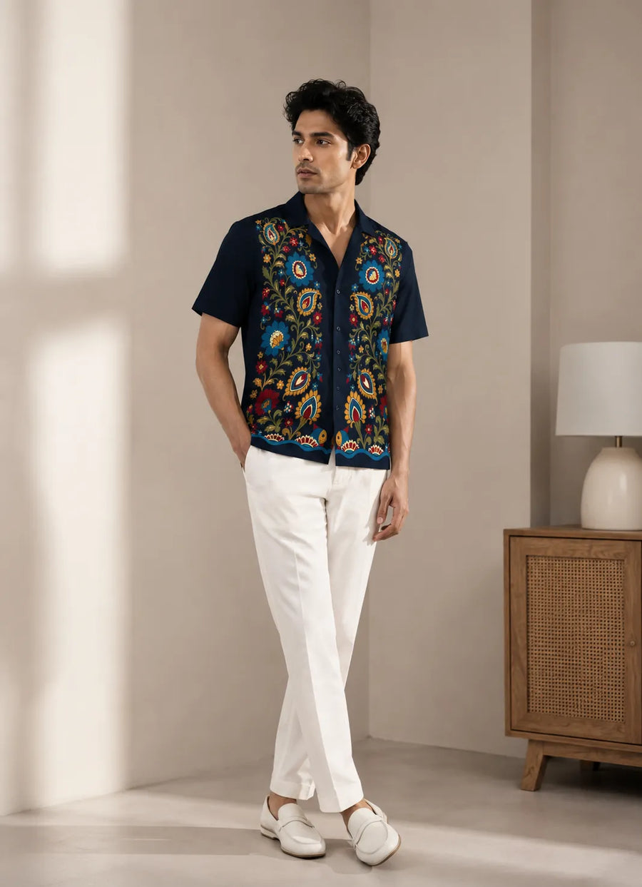 Midnight Kalamkari Linen Shirt