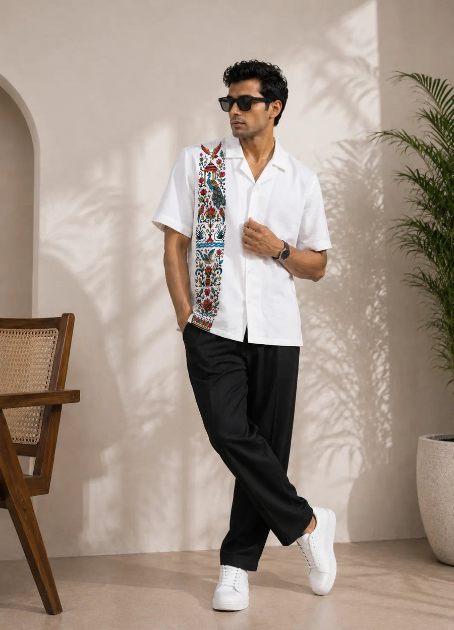 Birds & Floral Premium Linen Shirt