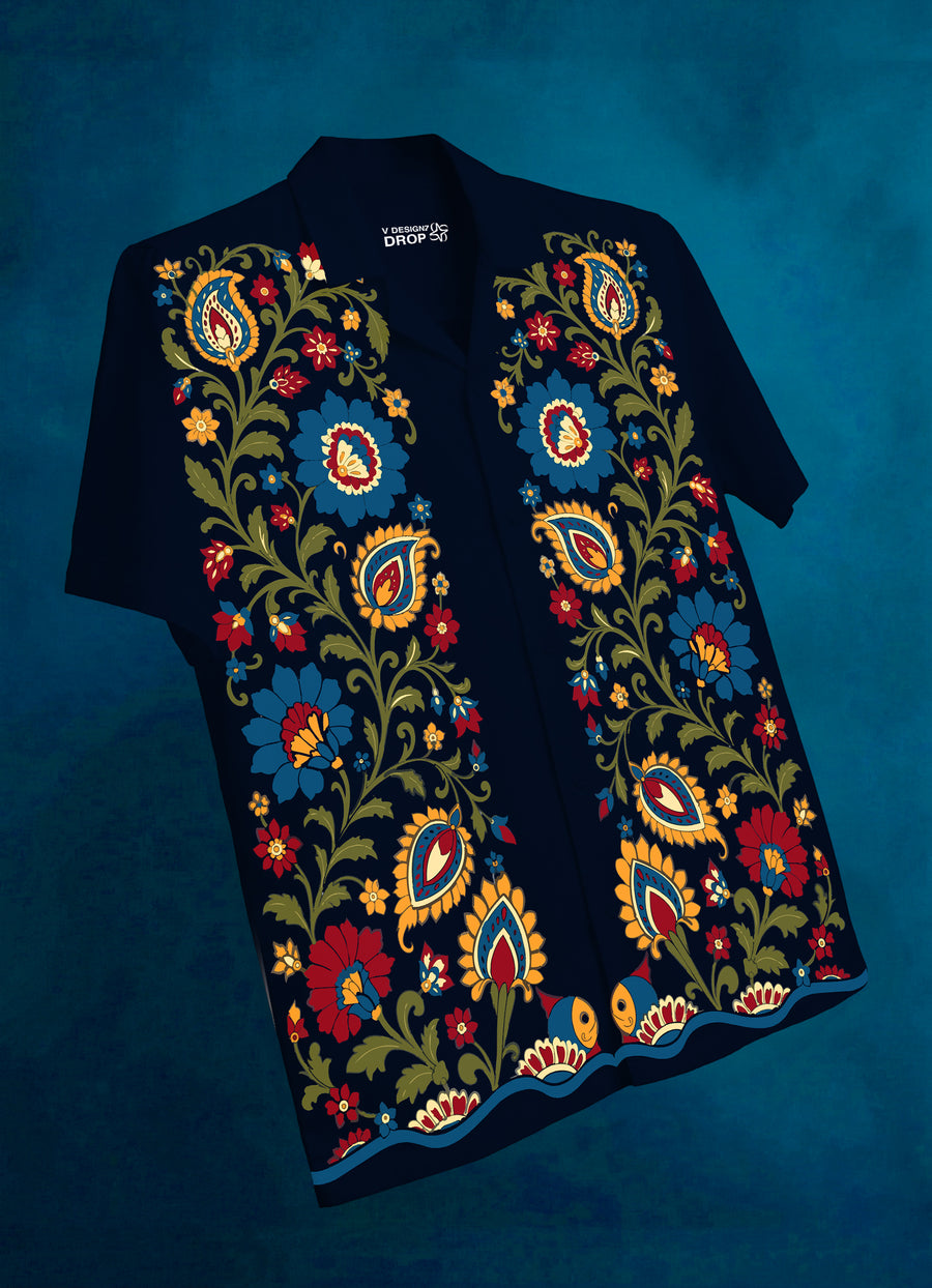 Midnight Kalamkari Linen Shirt