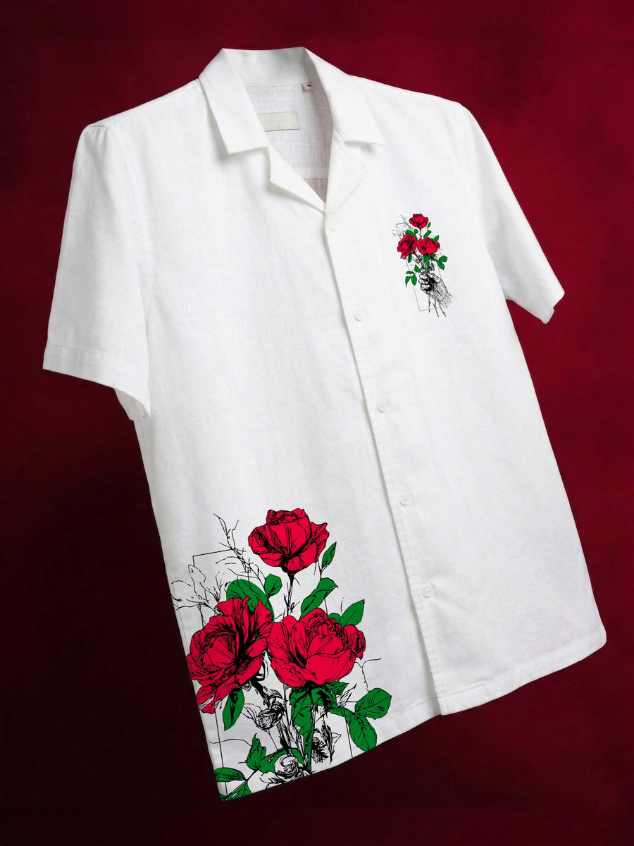 Rebel Crimson Bloom Cuban Shirt