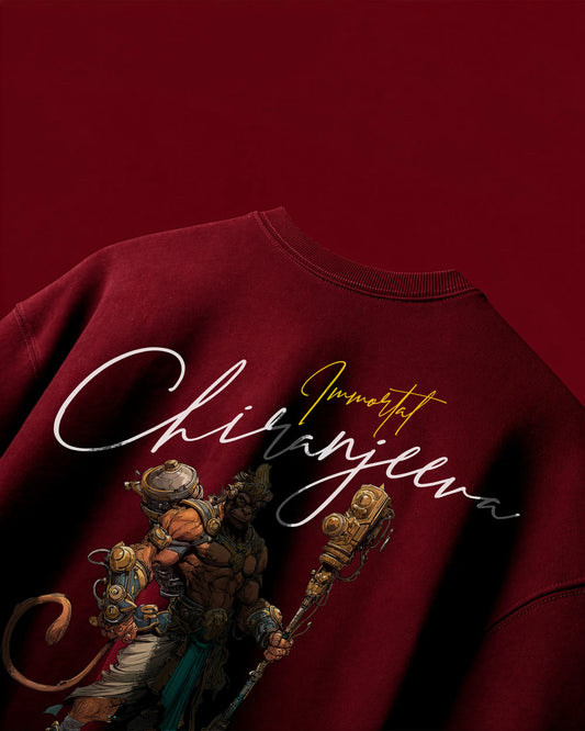 Chiranjeeva oversized t-shirt back view with Hanuman graphic print, VDesignzDrop streetwear