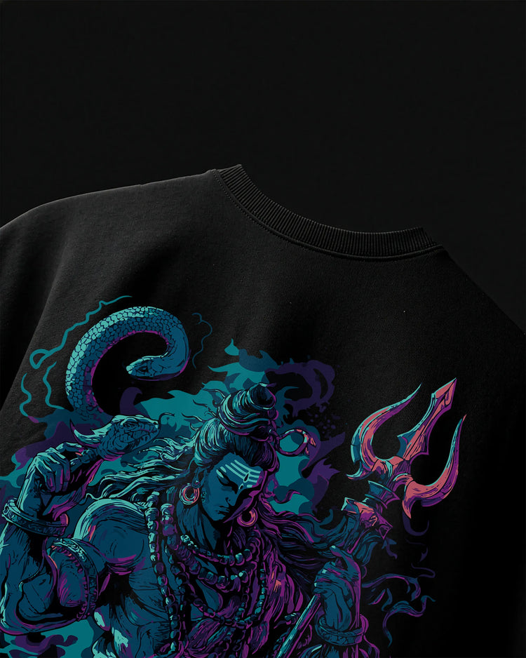 Cosmic Destroyer oversized t-shirt back view with Shiva graphic print, VDesignzDrop streetwear