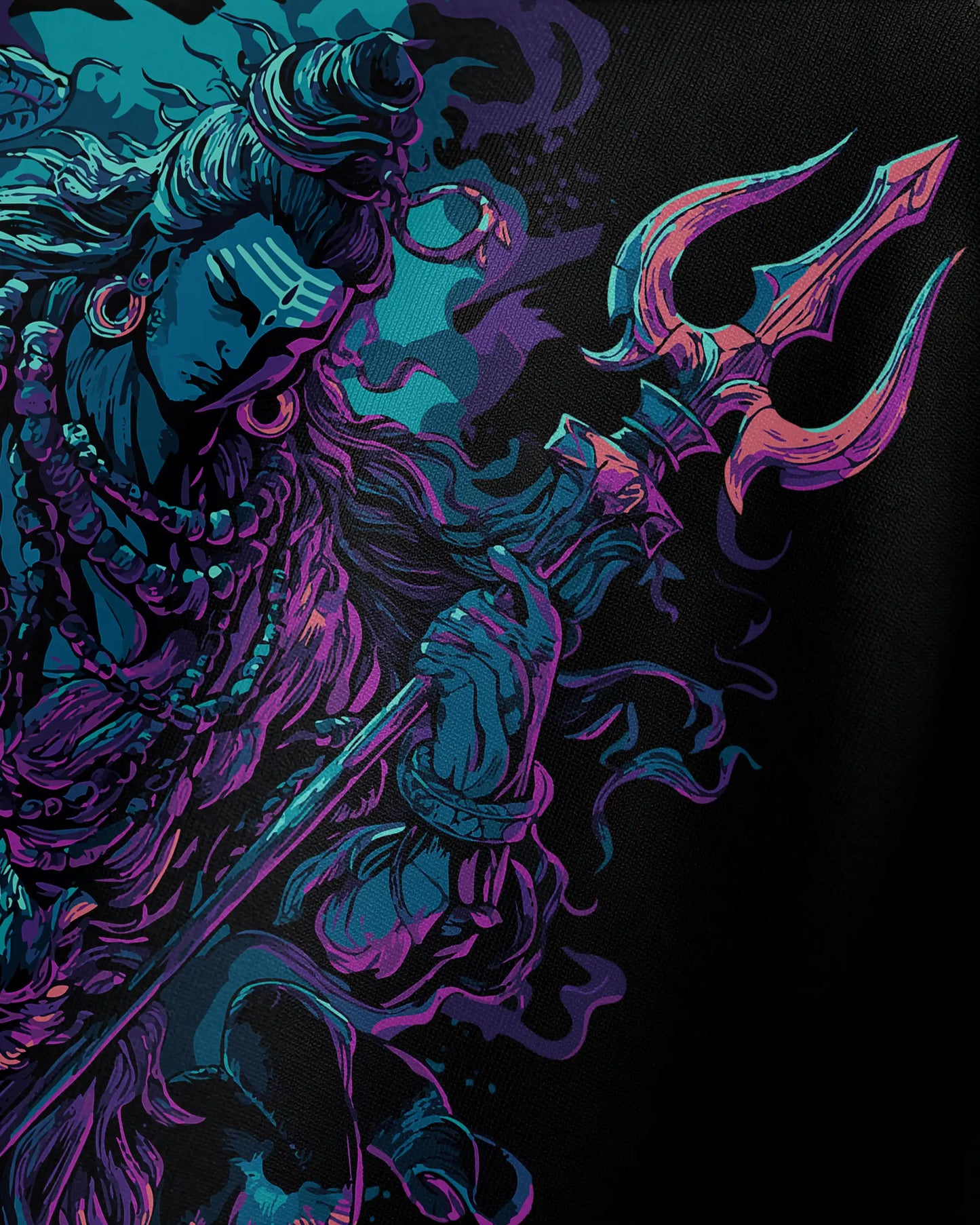 Close-up Shiva graphic print detail on Cosmic Destroyer oversized streetwear tee by VDesignzDrop