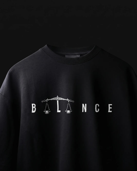 Equilibrium oversized streetwear t-shirt front view with balance graphic print, VDesignzDrop India