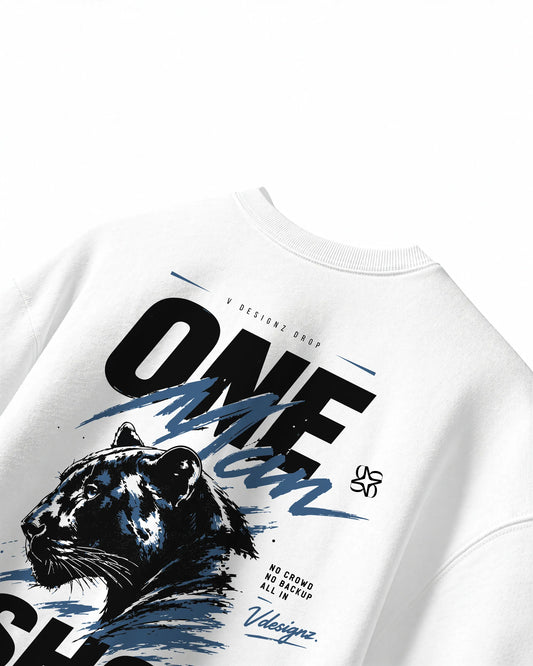 Lone Apex oversized t-shirt back view - one man show panther graphic, VDesignzDrop streetwear