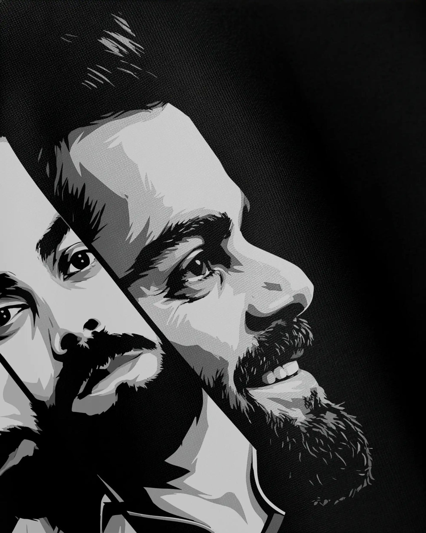 Close-up Virat Kohli graphic print detail on Legacy oversized streetwear tee by VDesignzDrop